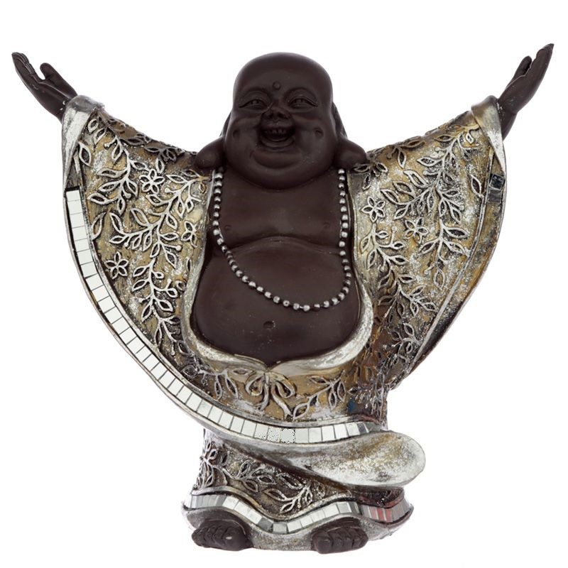 20cm Happy Buddha Holz Glücksbringer Stehend Asien Fair Trade Feng Shui Asien 