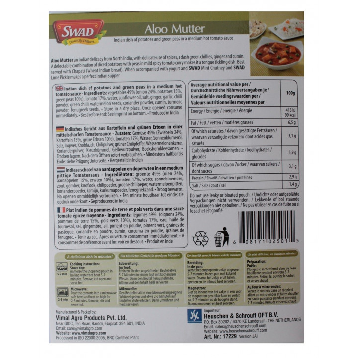 10x Aloo Mutter 300g original Indien Fertiggericht schnelle Küche nur erwärmen
