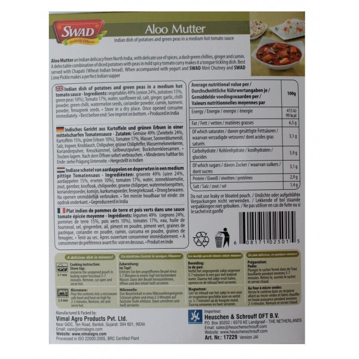 6x Indisches Fertiggericht MIX a300g aus Indien Tikka Mutter Paneer Curry Dal Palak Makhani SWAD