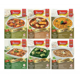 6x Indisches Fertiggericht MIX a300g aus Indien Tikka Mutter Paneer Curry Dal Palak Makhani SWAD