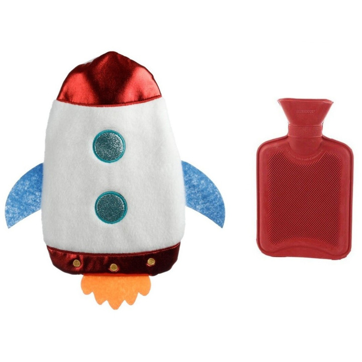 Wärmflasche Rakete 0,7L Bettflasche Space Cadet Rocket Wärmeflasche Plüsch