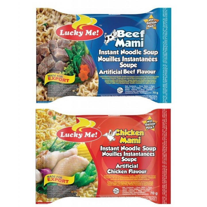 Instant Nudeln 24x55g Lucky Me vers. Sorten Nudelsuppe Beef Chicken Thailand