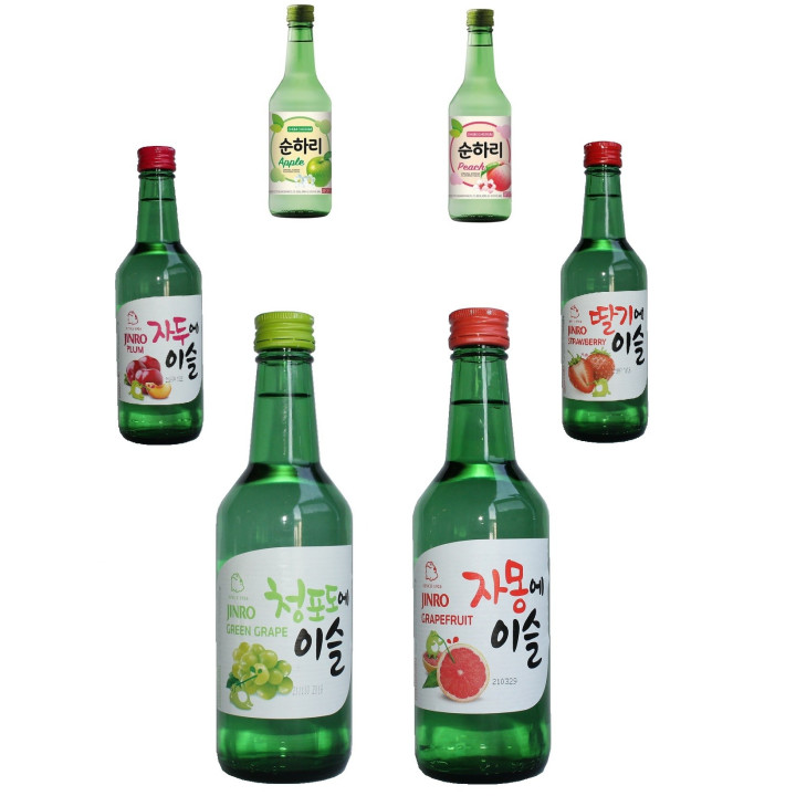 6x Soju 360ml Korea Spezialität 13%Vol Alk. Branntwein Reiswein koreanisch Wodka Jinro