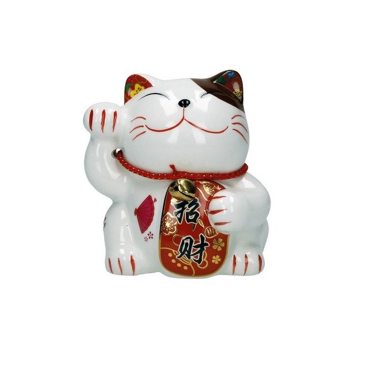 Plutus Katze Spardose Porzellan Winkekatze 10cm Maneki Neko Feng Shui Glöckchen