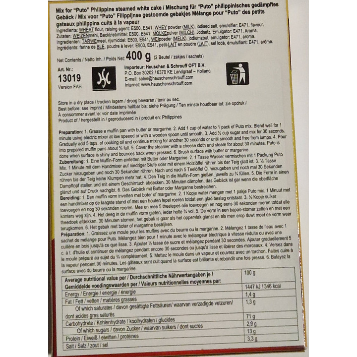 Puto Teig-Mix 400g phillipinisches gedämpftes Gebäck Dampfnudeln Mehlspeise Teigmix