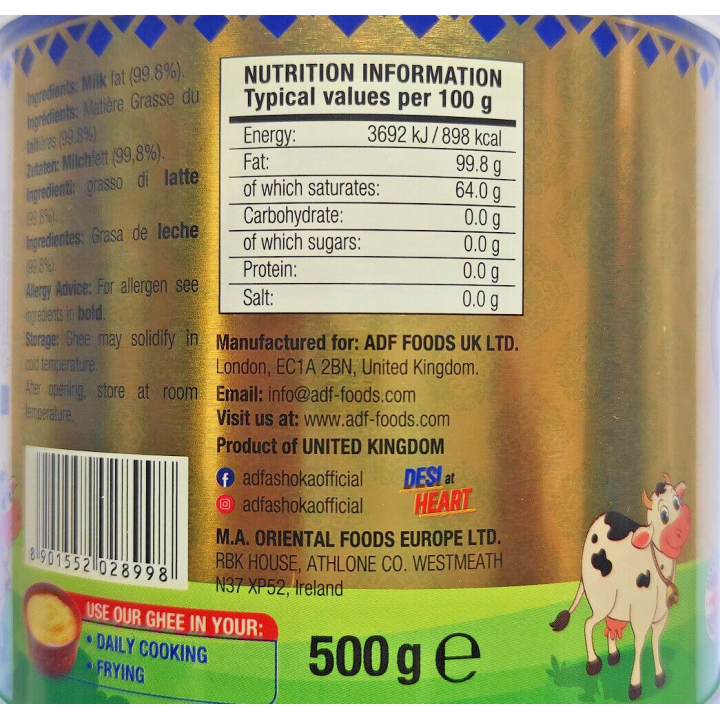 Pure Ghee Butter 500g Butterschmalz geklärte Butter zu Braten Fittieren Ajurveda