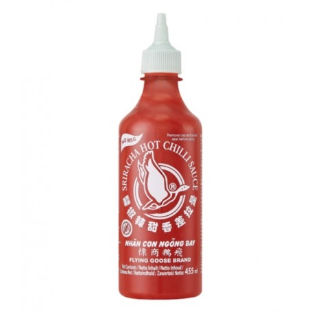 Sriracha Chilisauce 455ml Flasche scharfe chillisoße, hot spicy, weißer Deckel No Glutamat