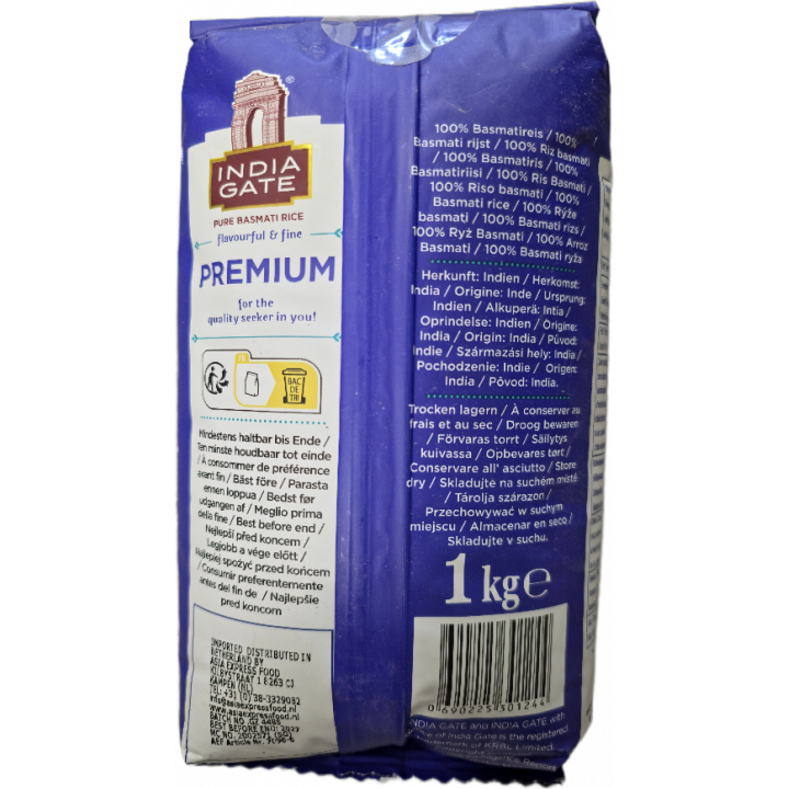 Premium Basmati Reis 1kg India gate, pure Basmati, indischer Reis