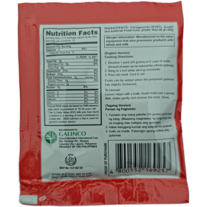 Mr.WOW Gulaman Jelly Powder Mix 24g Gelee-Mix rot