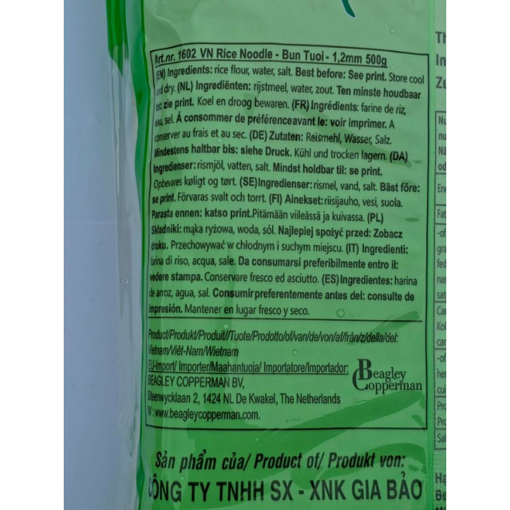 Gia Bao Bún Tươi Reisnudeln (1,2 mm) 500g vietnamesische Reisnudeln