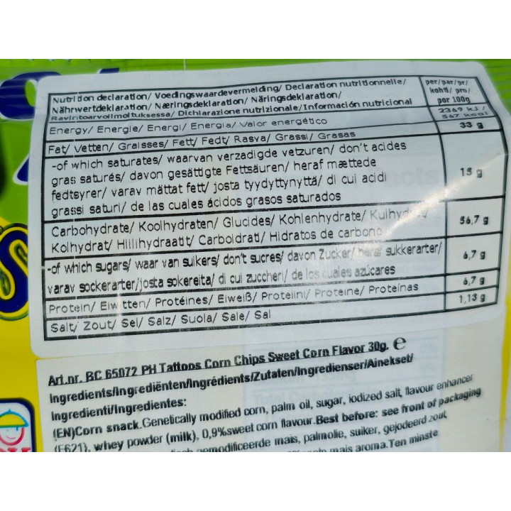 Corn Chips sweet corn flavour 30g Tattoos Maischips Tortillachips Nachochips