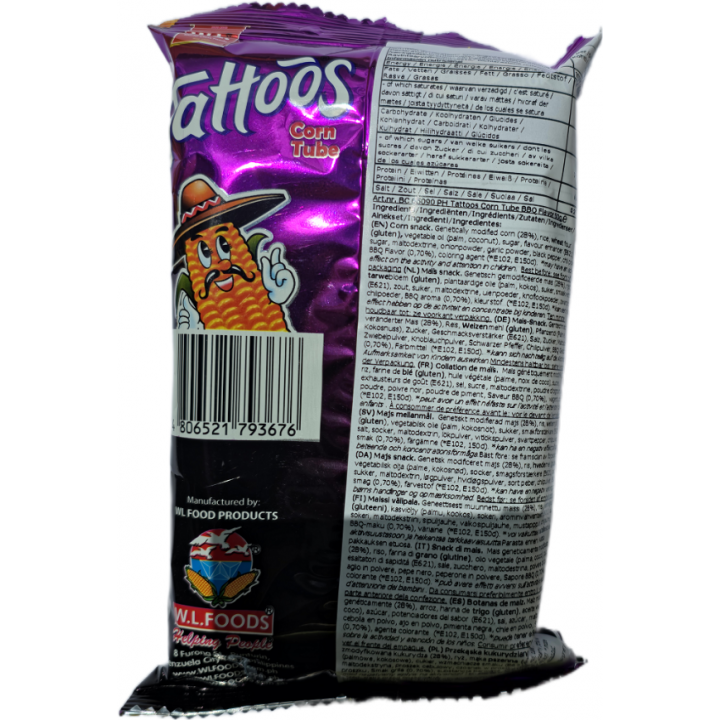 Corn Tubes BBQ Flavour 60g Tattoos Maischips rauchig-süßer Barbecue-Geschmack