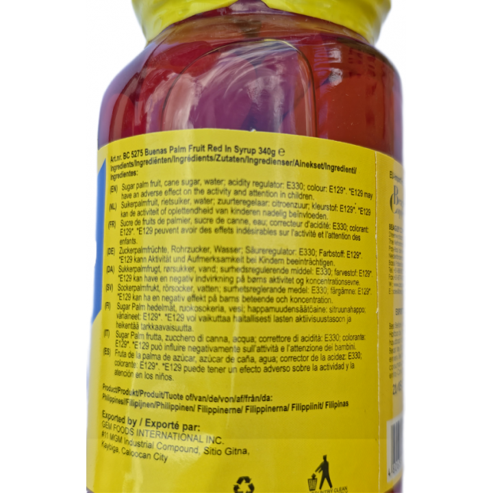 Buenas Kaong Candied Fruit in Syrup (Red)340g, in Sirup eingelegte, gezuckerte Palmfrucht