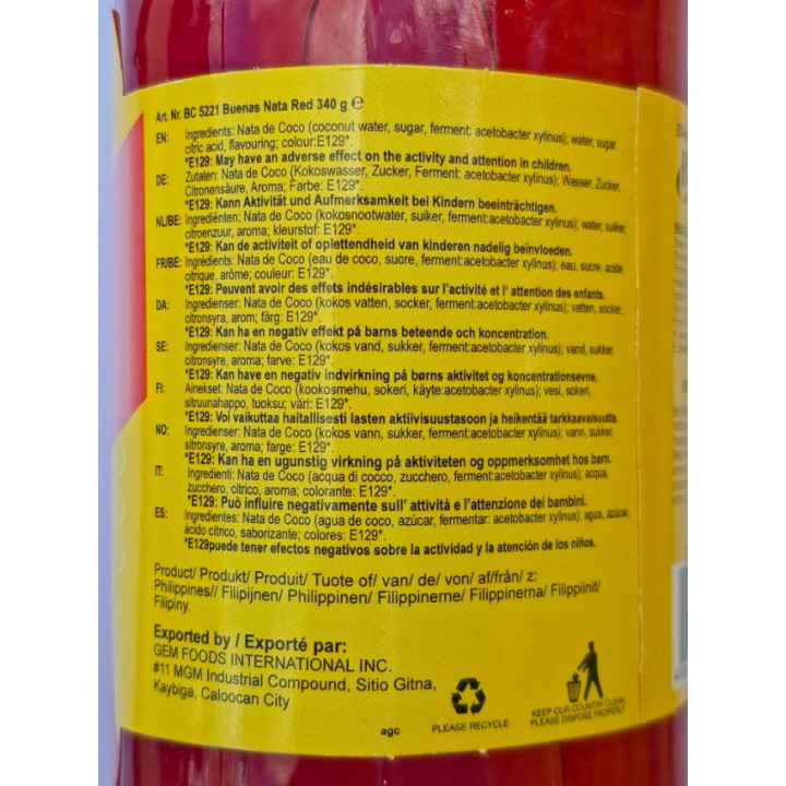 Nata de Coco RED Kokosgelee in Sirup 340g Buenas