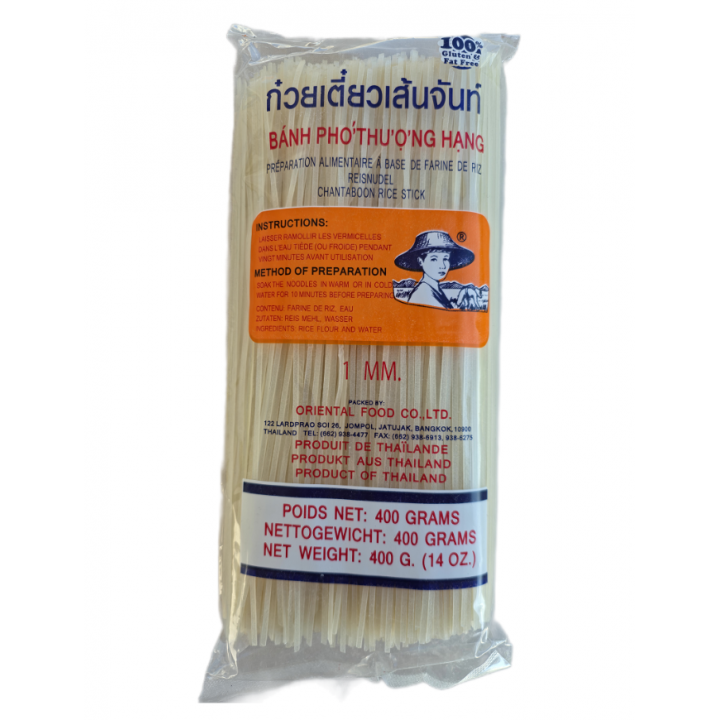 Chantaboon-Reisnudeln (1 mm) 400g Oriental Food Thailändische Reis-Bandnudeln