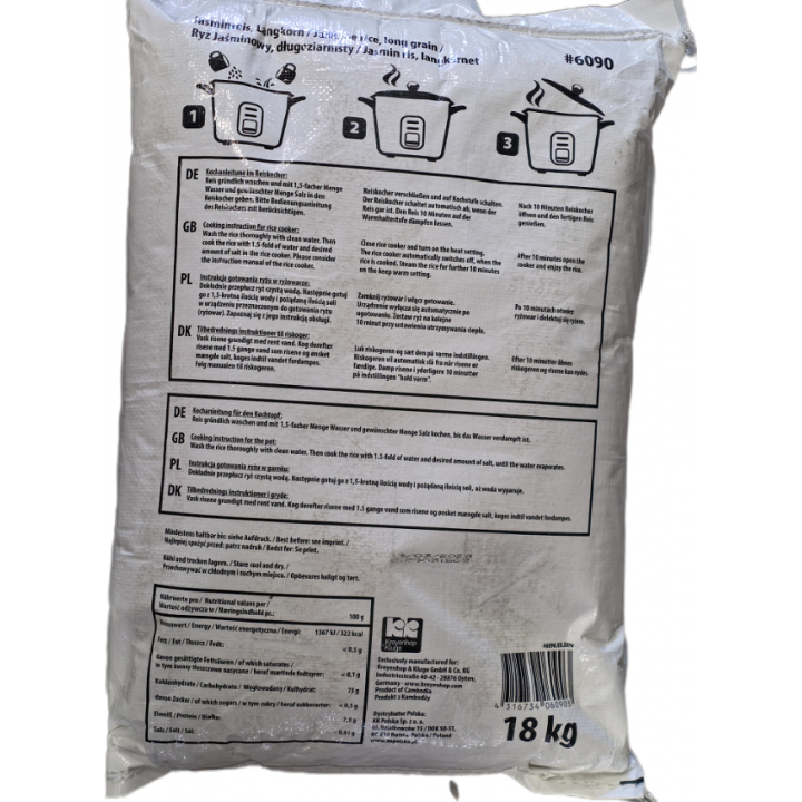 Jasmine Rice Long Grain 18kg Ricefield Langkorn-Jasmin-Reis aus Kambodscha AAA klebrige Textur