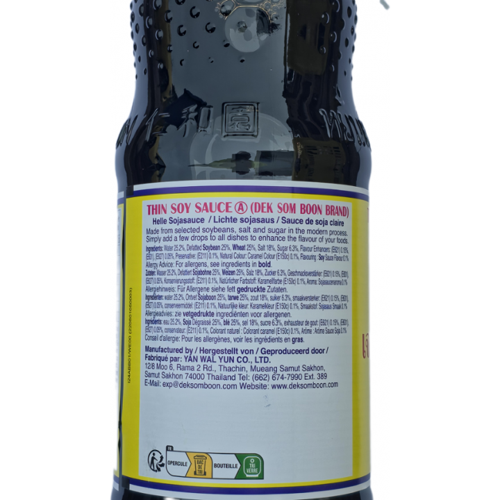 Thin Soy Sauce 700ml Dek Som Boon helle Sojasauce  light soy sauce