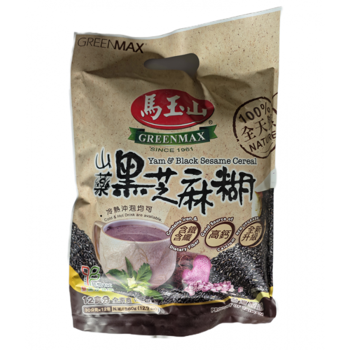 Yam&Black Sesame Cereal 12x30g Greenmax Yam & Schwarzer Sesam Getreide Instant-Getränk Frühstück