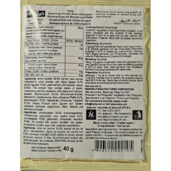 Capampangan Sisig Citrus-Pepper Spice Mix 40g Mama Sita's Würzmischung für Sisig