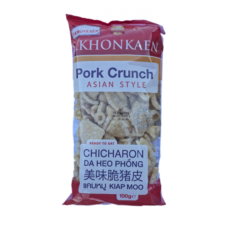 Pork Crunch Asian Style 100g S.Khonkaen knusprig frittierte Schweineschwarten Speckkrusten Chicharon