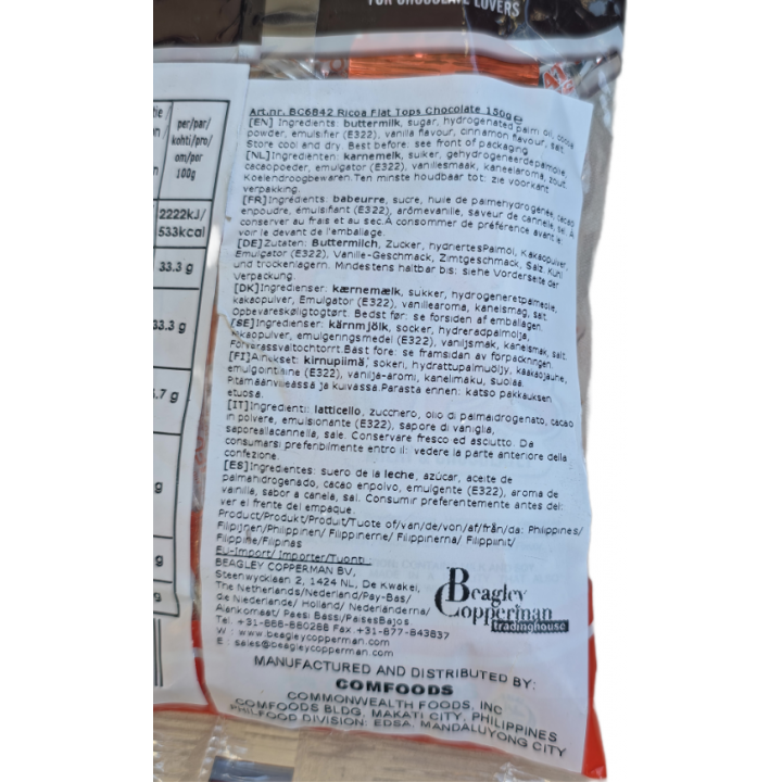 Flat Tops Chocolate 150g Ricoa Milchschokoladenstücke, philipinische Pralinen