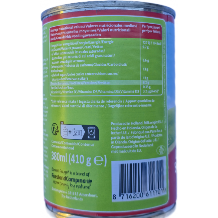 Bonnet Rouge Evaporated Milk 410g cremige Kondensmilch mit Vitamin D