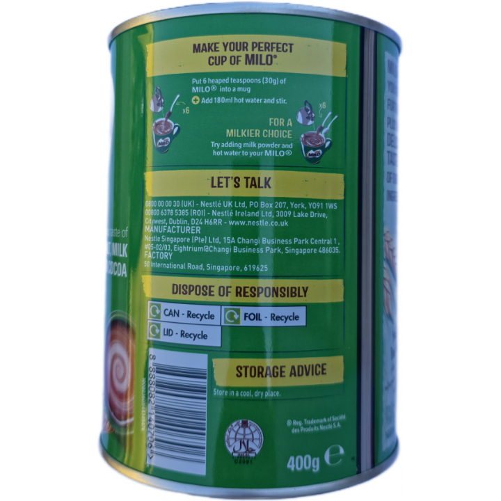 Milo Malt Milk Cocoa Powder Nestlé 400g Instant Schokoladen-Malz-Milch-Getränkepulver