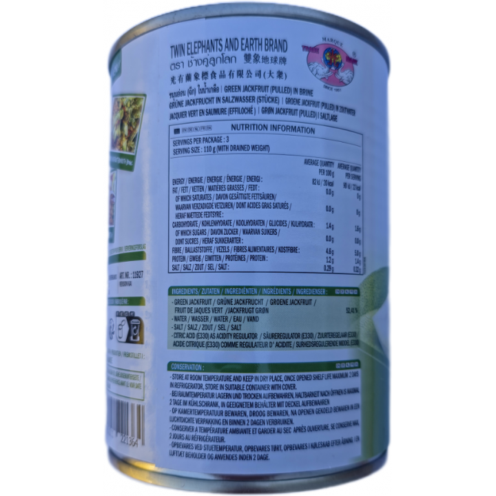 Green Jackfruit pulled 540g Twin Elephants grüne gezupfte Jackfrucht in Lake Fleischalternative