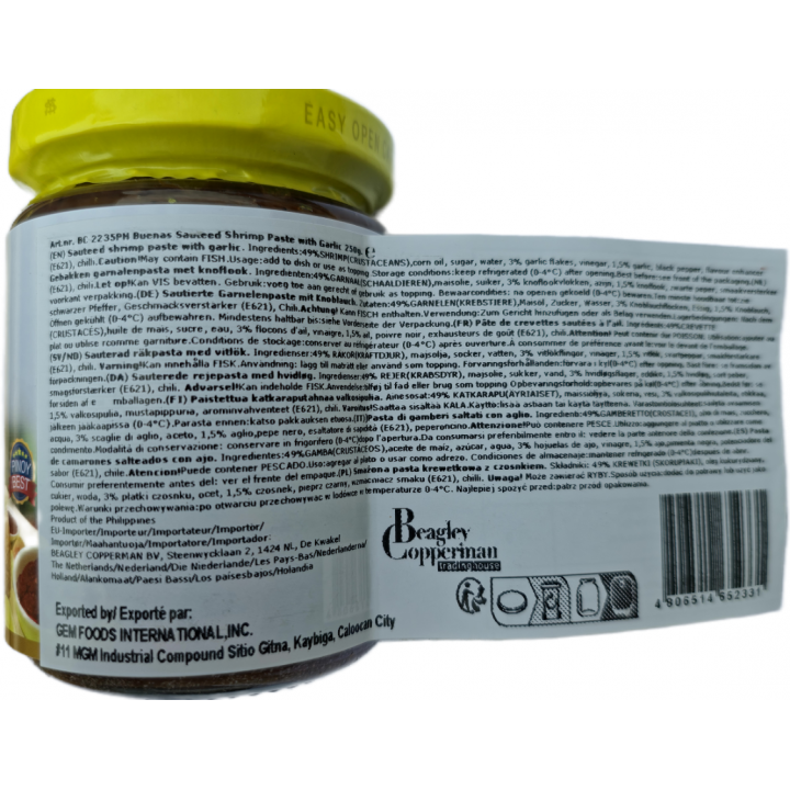 Gourmet Bagoong Shrimp Paste with Garlic 250g Buenas Garnelenpaste mit Knoblauch