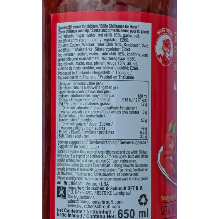 Sweet Chili Sauce for Chicken 800g Cock Brand Süße Chili-Sauce für Huhn