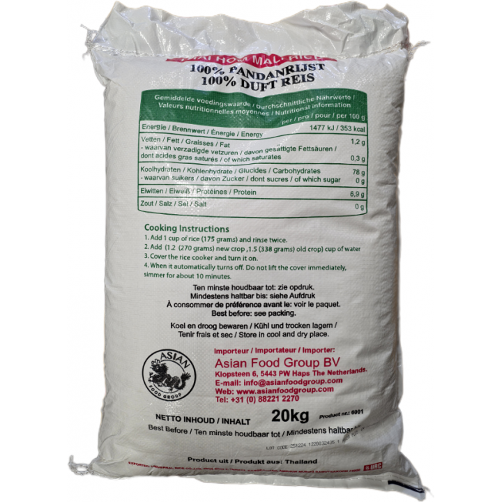 Thai Jasmin Rice Milagrosa 20kg Thailand, Aroy-D, 100% Duftreis Extra Super Quality AAA