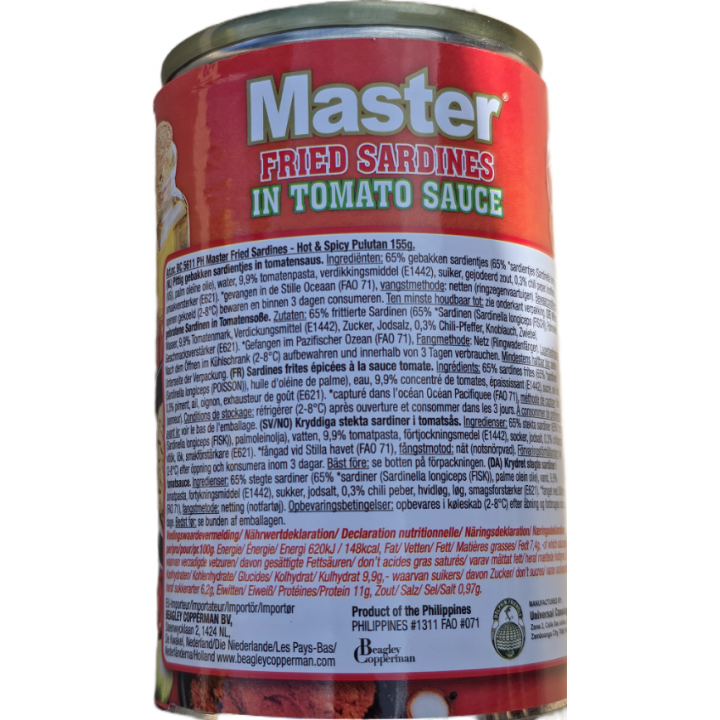Fried Sardines Tomato Sauce Hot&Spicy 155g Master frittierte Sardinen in scharf-würziger Tomatensauce
