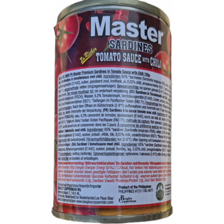 Sardines Tomato Sauce with Chili 155g Master Sardinen in Tomatensauce mit Chili