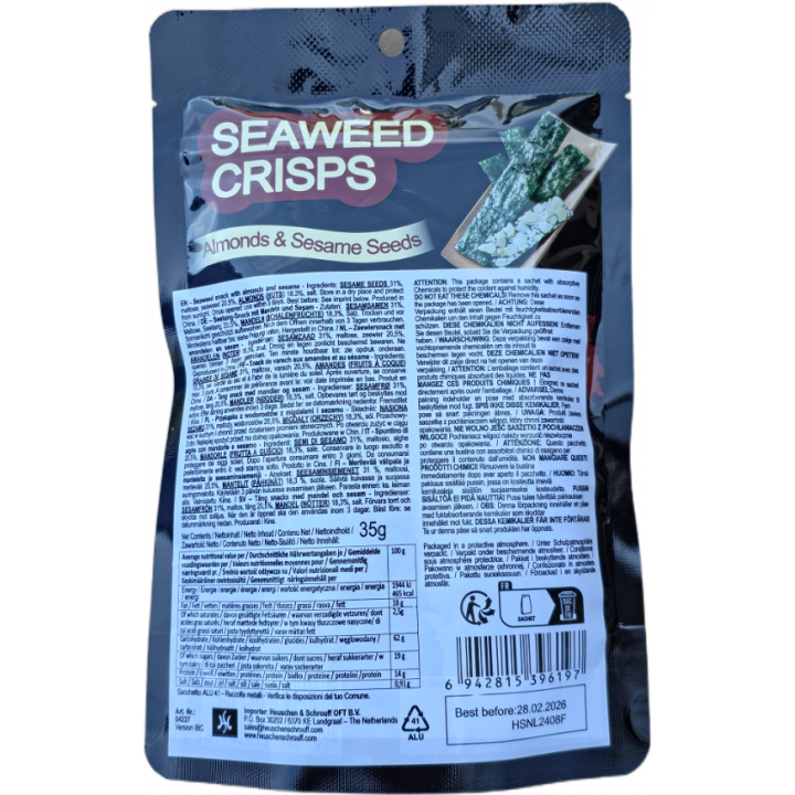 Seaweed Crisps 35g Ryoichi Knuspriger Nori- Algensnack mit Mandeln und Sesam