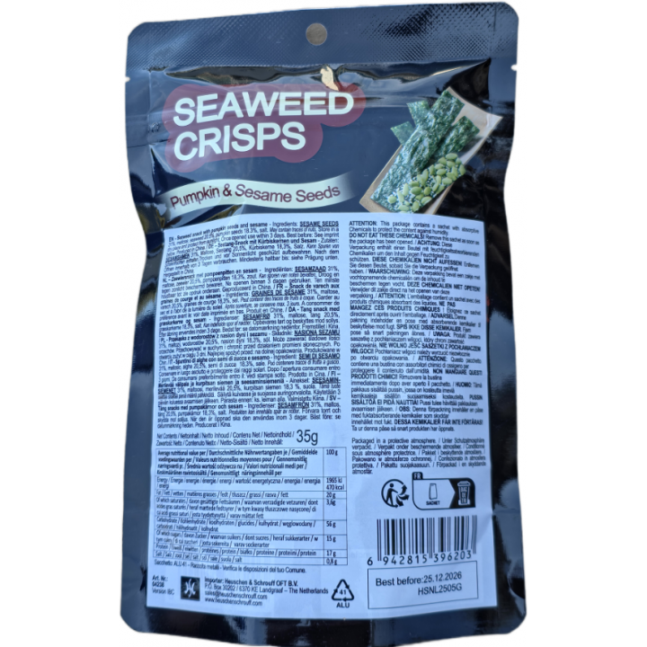 Seaweed Crisps 35g Ryoichi Knuspriger Nori- Algensnack mit Kürbiskernen und Sesam