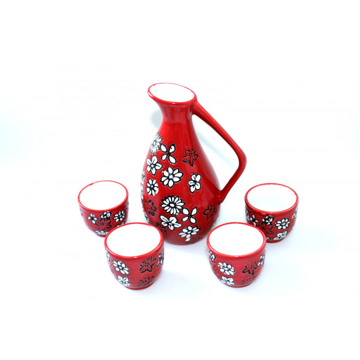 Sake Set - Sake Karaffe + 4 Sake Becher Sake service 5 teilig China Japan Sushi