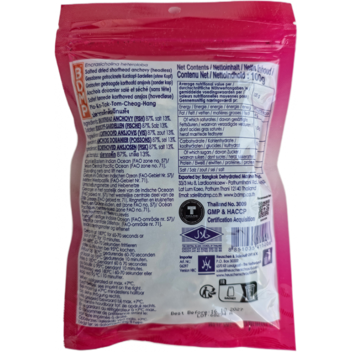 Dried Fish headless 100g BDMP Getrocknete, gesalzene, große Kurzkopf-Sardellen / Anchovis OHNE Kopf