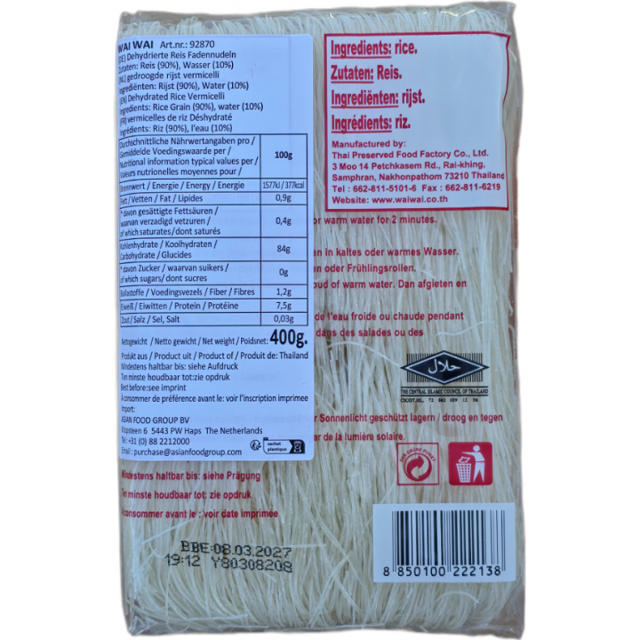 Rice Vermicelli 0,5mm 400g Wai Wai Reis-Fadennudeln