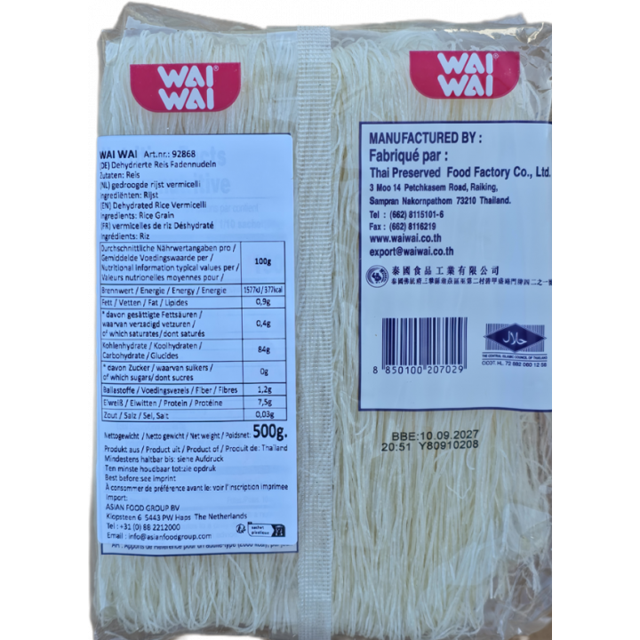 Rice Vermicelli 500g Wai Wai Reis-Fadennudeln Banh Hoi