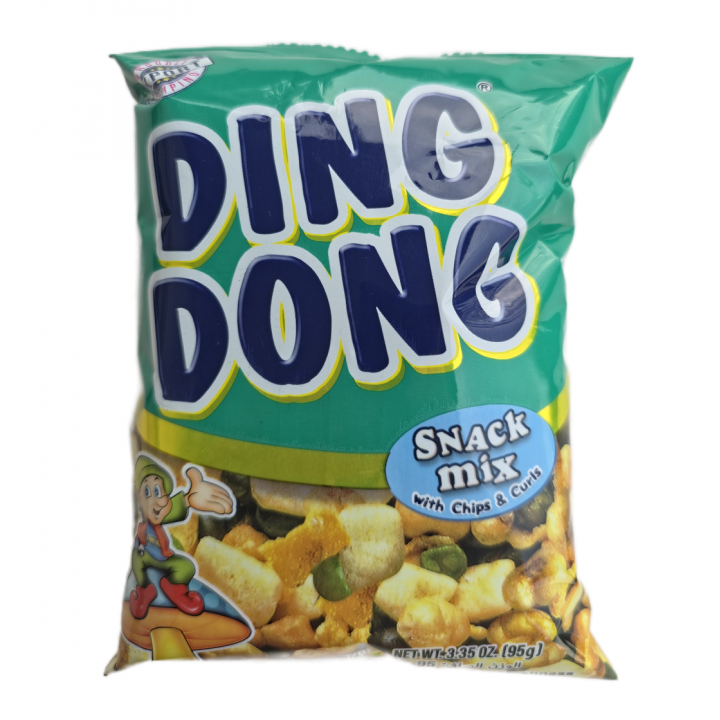 Ding Dong Snack Mix Spicy 95g knuspriger Mix aus Erdüssen-Erbsen-Mais-weizenlocken Chili-Knoblauch-Geschmack