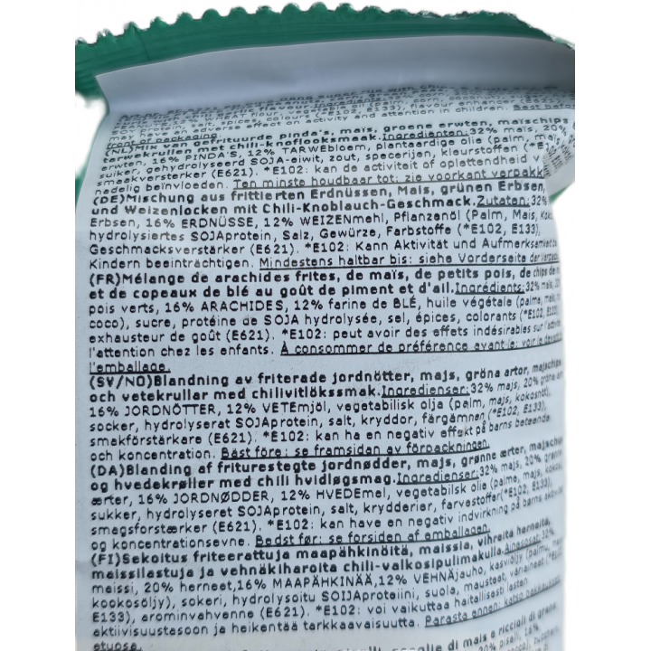 Ding Dong Snack Mix Spicy 95g knuspriger Mix aus Erdüssen-Erbsen-Mais-weizenlocken Chili-Knoblauch-Geschmack