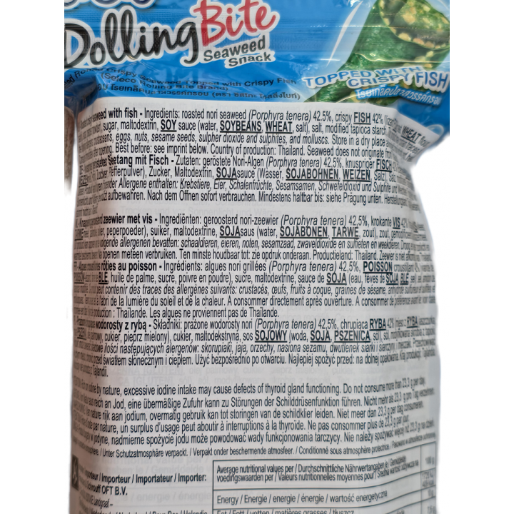Rolling Bite Seaweed Snackwith crispy Fish 28g Knusprige Nori Algen-Röllchen mit Fisch-Topping