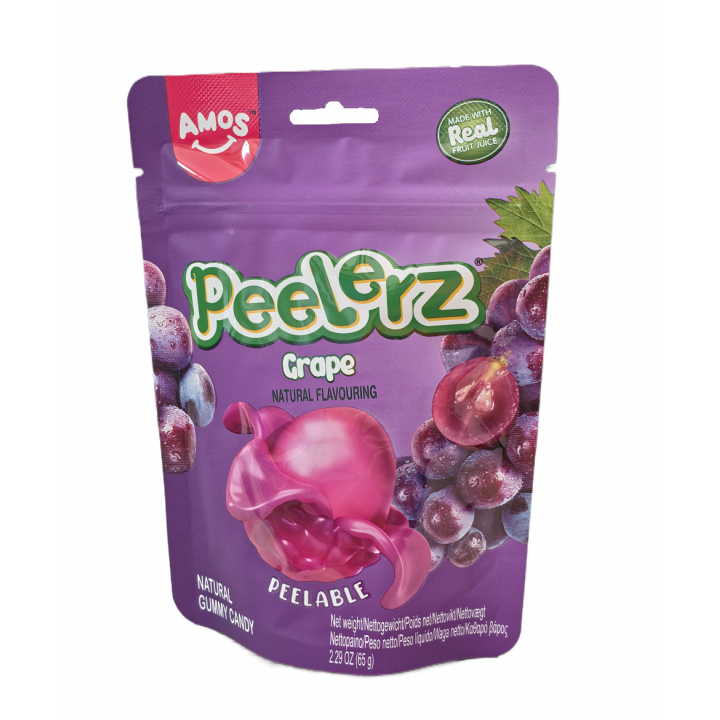 Peelerz Grape Peelable 65g Amos Schälbare,natürliche Fruchtgummis mit Weintrauben