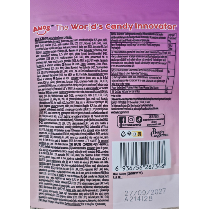 Peelerz Peelable Lychee 65g Amos Schälbare,natürliche Fruchtgummis mit Litschi
