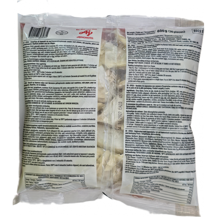 Sweet&Spicy Beef Gyoza Korean Style 600g TIEFKÜHL Japanische Teigtaschen nach koreanischer Art gefüllt