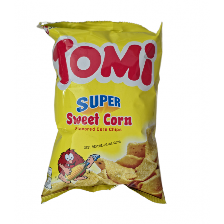 Tomi Super Sweet Corn Flavored Corn Chips 110 g Knusprige Mais-Chips mit süßem Maisgeschmack