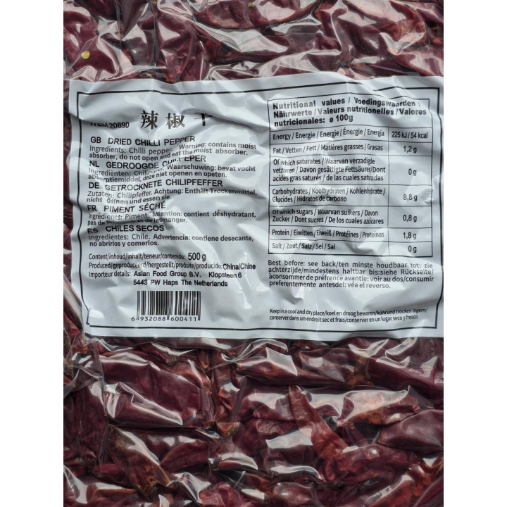 Dried Chilli Pepper 500g Golden Lion getrocknete rote Chilischoten ohne Stiel
