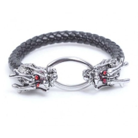 schwarzes Drachenarmband Lederarmband dragon bracelet Gothic Drachenkopf Asia