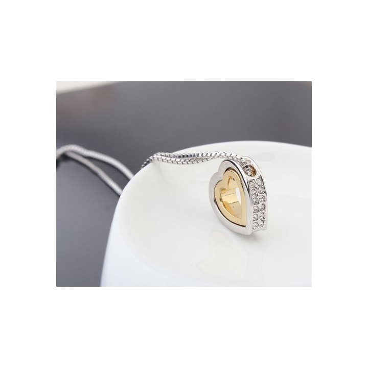 Herzanhänger mit Strassteinen (1,6 x 1,6 x 0,4cm) + Kette (41 + 6 cm) Herz in Herz & Halskette gold/silber bicolor