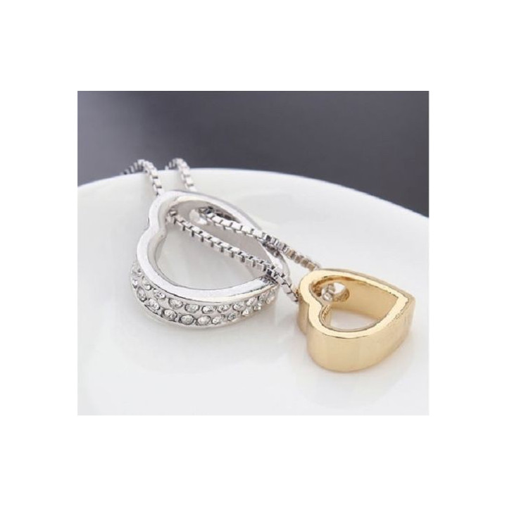 Herzanhänger mit Strassteinen (1,6 x 1,6 x 0,4cm) + Kette (41 + 6 cm) Herz in Herz & Halskette gold/silber bicolor